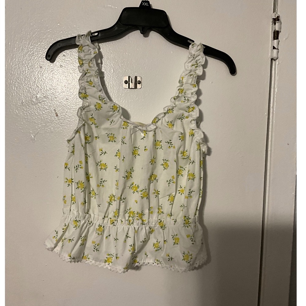 Frankee &‎ Skylarr White Yellow Floral Ruffle Peplum Top Small TX41123-RD